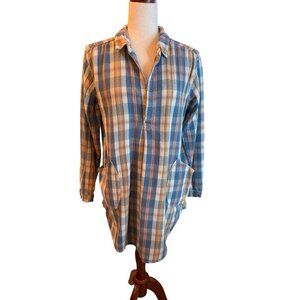 Free People Plaid Tunic Shirt Dress w/ Pockets Size M | Long Sleeve Boho Top